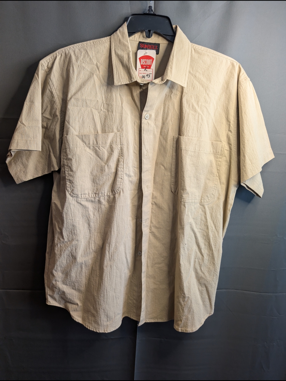 VTG 90s Sunbelt Deadstock NWT Tan Cotton Button Up Work Shirt Mens Large